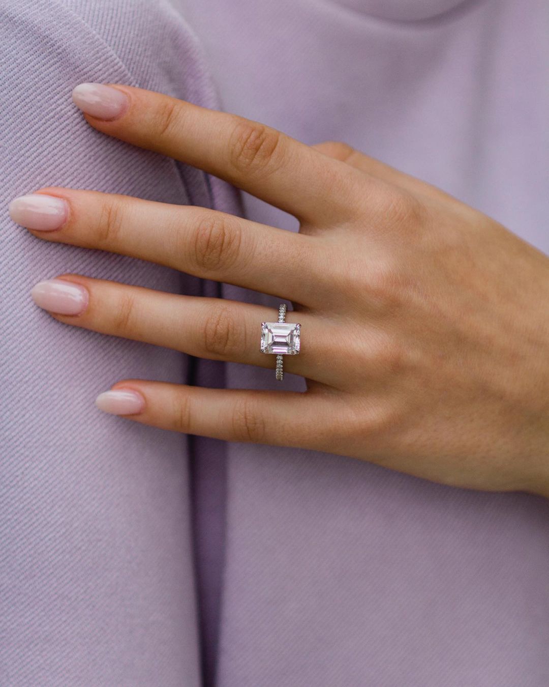 3.25 CT Emerald cut Hidden Halo Moissanite Engagement Ring