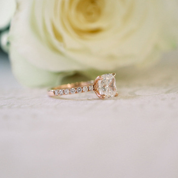 1.75CT Cushion Cut Moissanite Cathedral Pave Diamond Engagement Ring