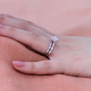 Cushion Cut Moissanite Ring With Halo Diamond Band