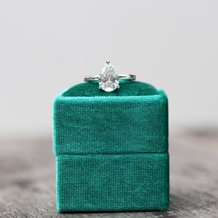 2.0ct Pear Cut Moissanite Diamond Petite Solitaire Engagement Ring