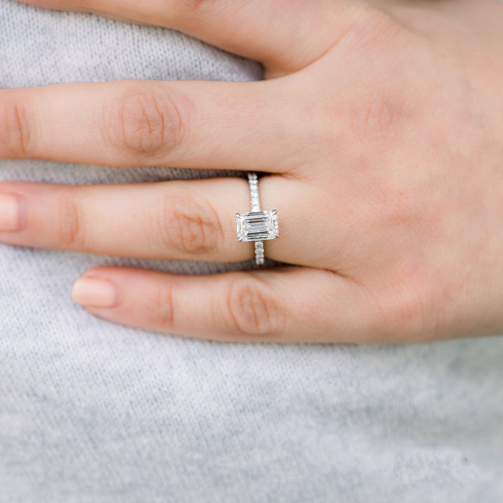 2.0CT Emerald Cut Moissanite Classic Pave Diamond Engagement Ring