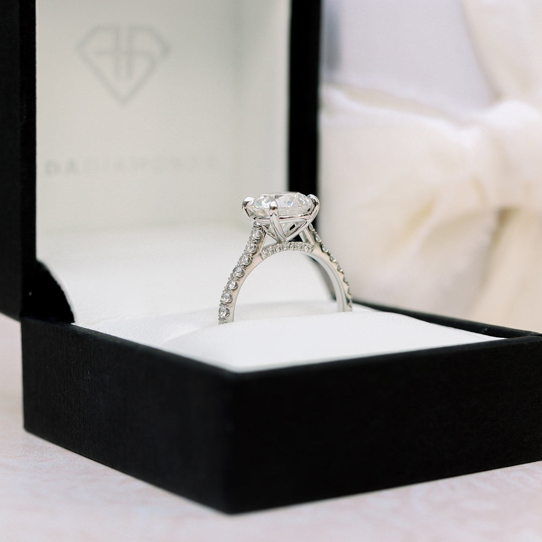 2.0CT Round Brilliant Cut Moissanite Cathedral Pave Diamond Engagement Ring