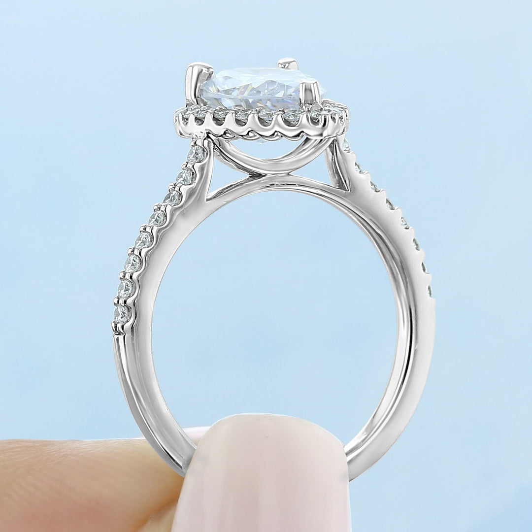 1.93ct Pear Cut Halo Moissanite Solitaire Engagement Ring