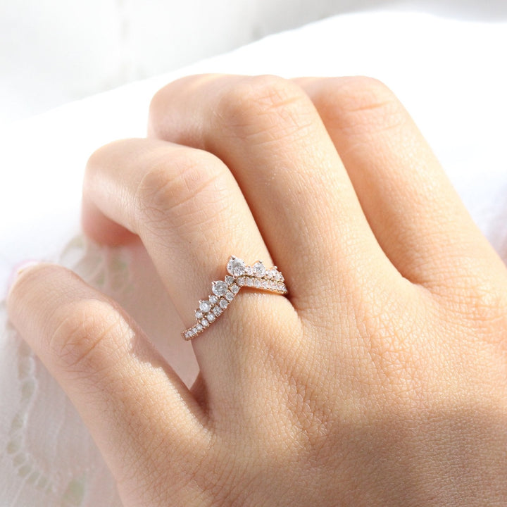 Tiara Halo Oval Ring Set in Pave Band With Tiara Diamond Wedding Band