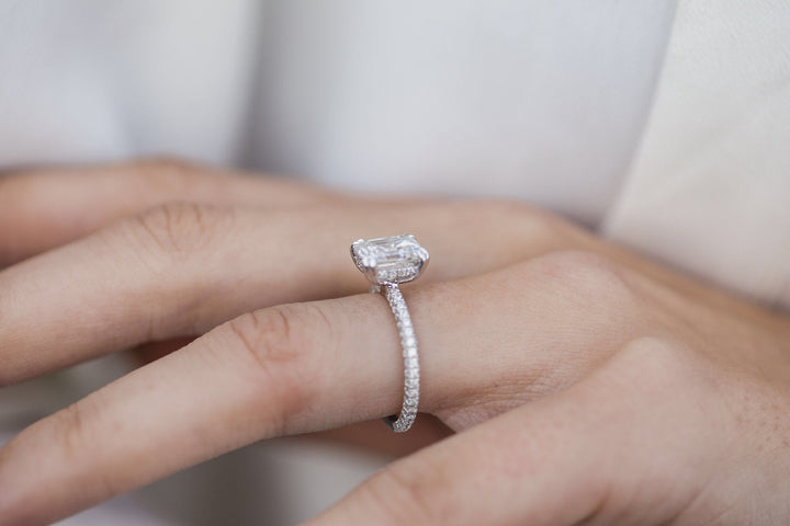 2.30CT Ascher Cut Hidden Halo Moissanite Diamond Engagement Ring