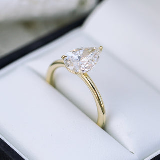 2.0ct Pear Cut Moissanite Diamond Petite Solitaire Engagement Ring