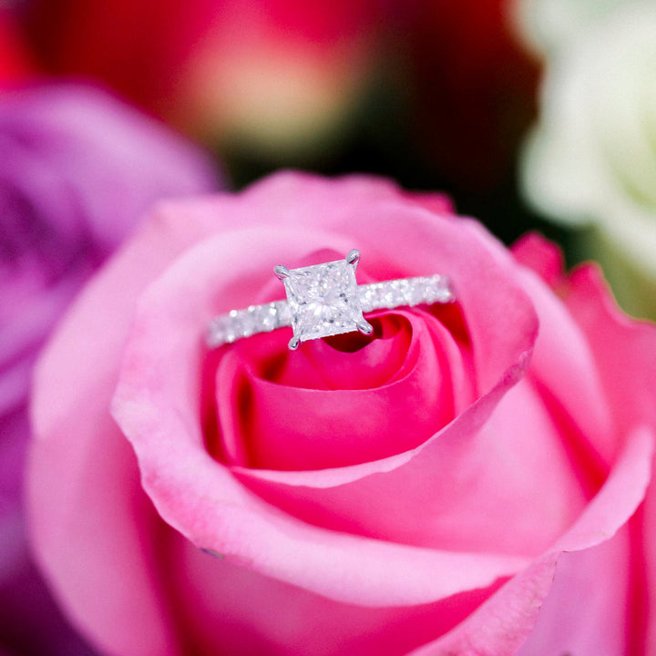 1.50CT Princess Cut Moissanite Classic Pave Diamond Engagement Ring