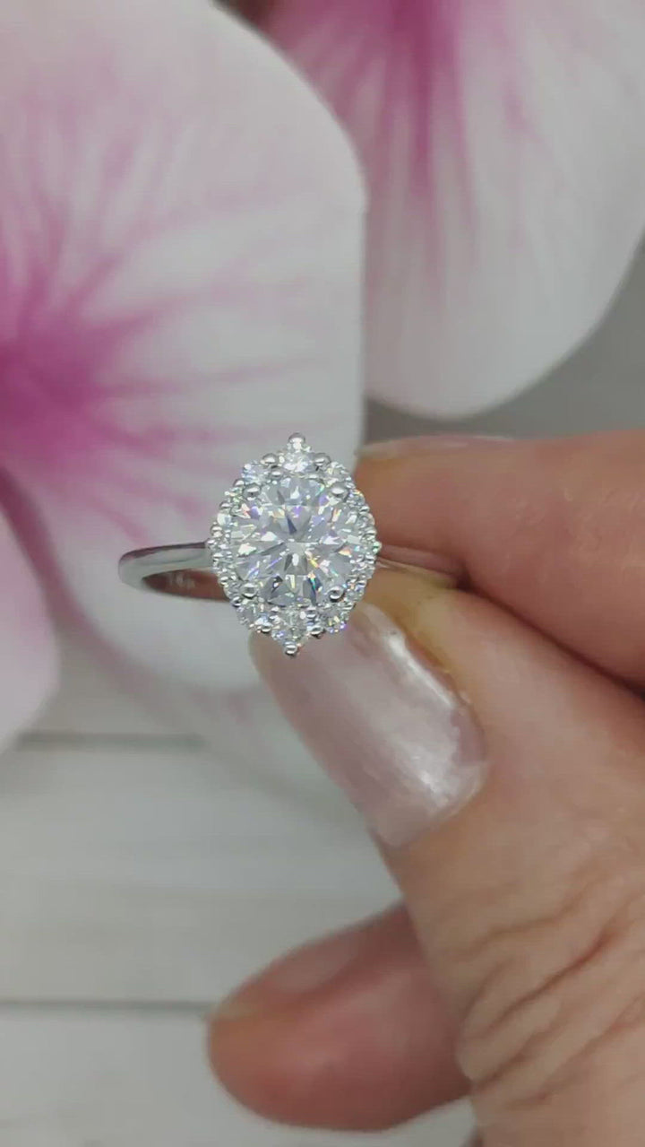 1.0ct Round Brilliant Diamond Halo Moissanite Engagement Ring