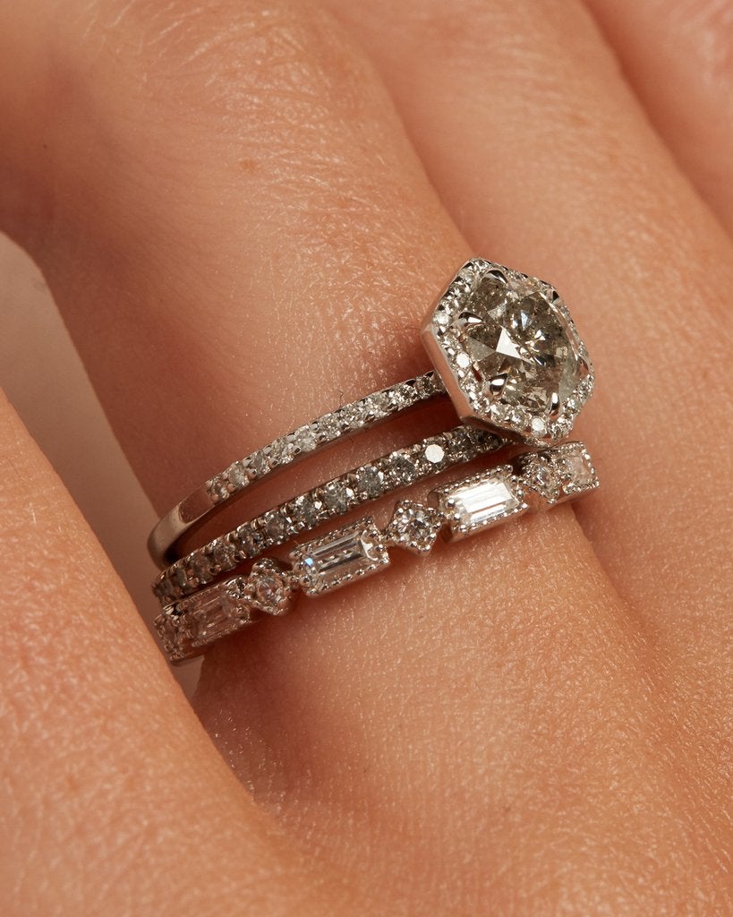 0.55CTW Round Brilliant & Baguette Cut Half Eternity Wedding Band