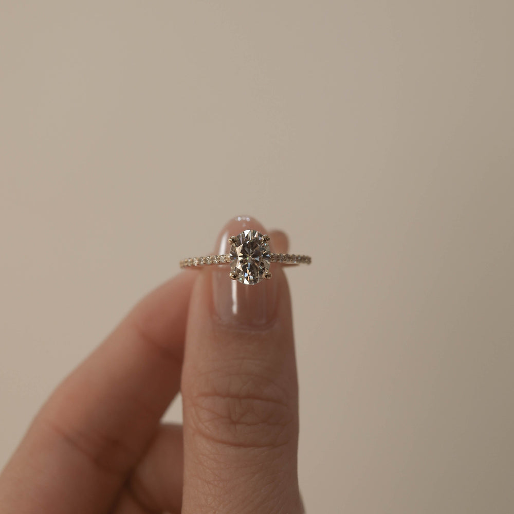 1.20CT Oval Moissanite Pave Diamond Engagement Ring