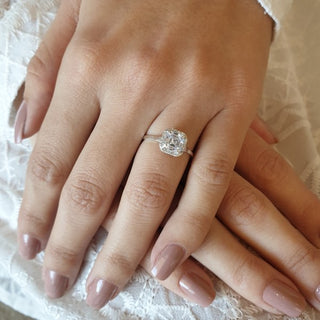 1.30CT Asscher Diamond Double Halo Moissanite Engagement Ring
