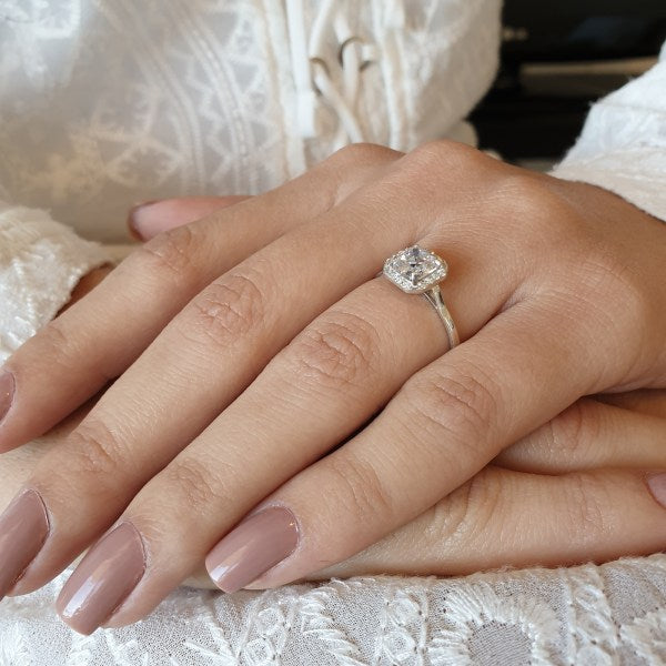 1.30CT Asscher Diamond Double Halo Moissanite Engagement Ring