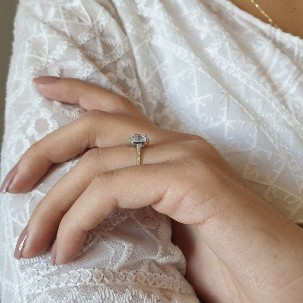 1.30CT Asscher Diamond Double Halo Moissanite Engagement Ring