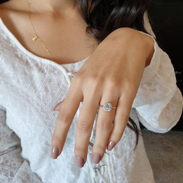 1.30CT Asscher Diamond Double Halo Moissanite Engagement Ring