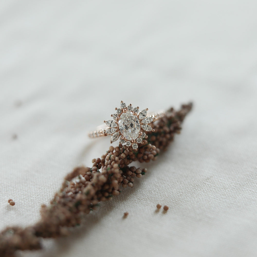 1.20CT Oval Cluster Moissanite Halo Diamond Engagement Ring