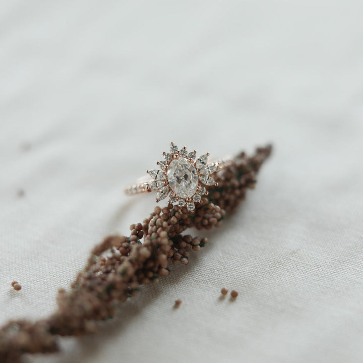 1.20CT Oval Cluster Moissanite Halo Diamond Engagement Ring