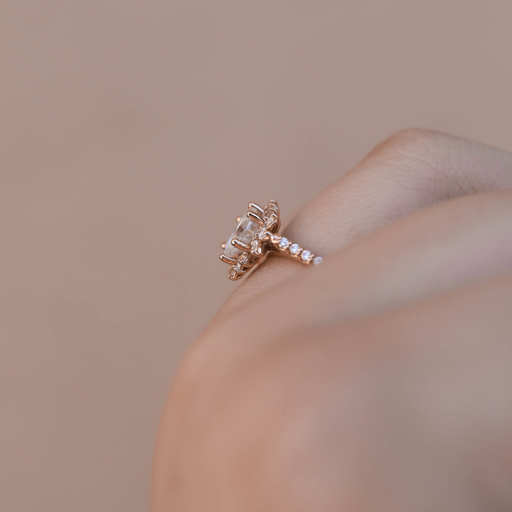 1.20CT Oval Cluster Moissanite Halo Diamond Engagement Ring