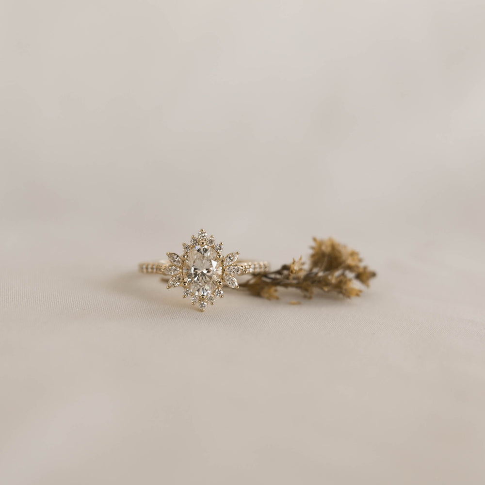 1.20CT Oval Cluster Moissanite Halo Diamond Engagement Ring