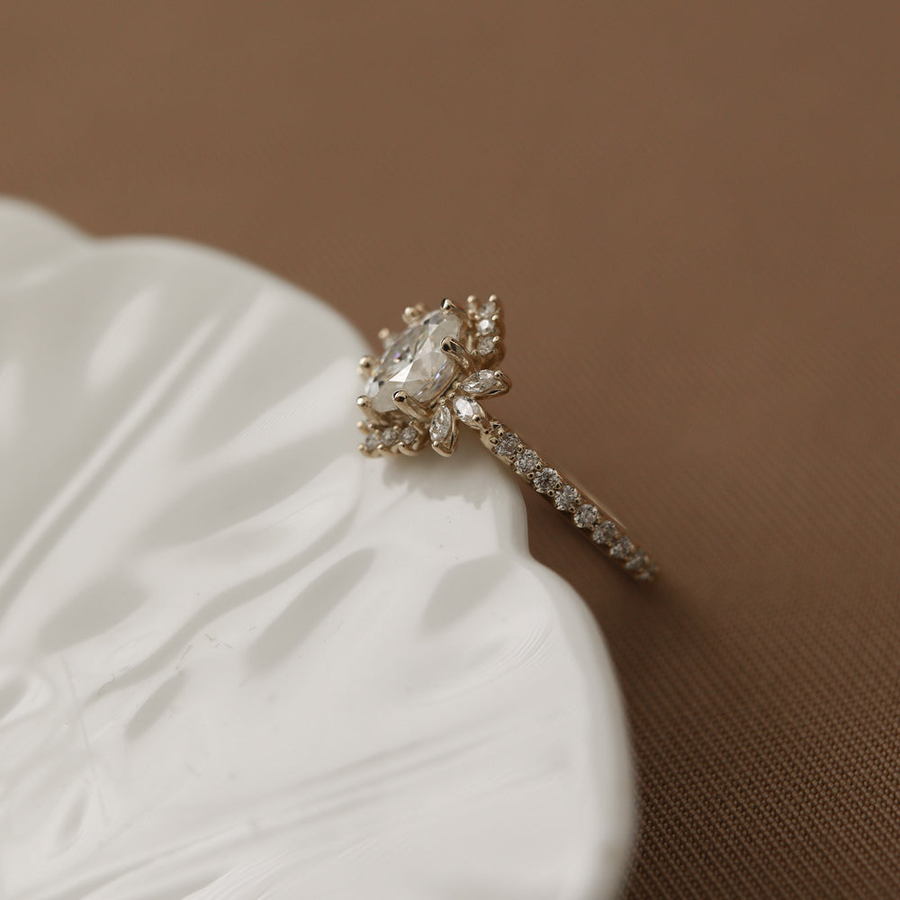 1.20CT Oval Cluster Moissanite Halo Diamond Engagement Ring