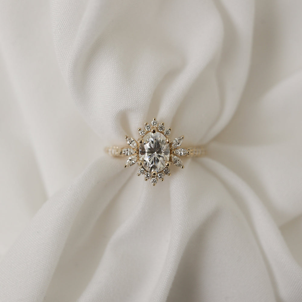 1.20CT Oval Cluster Moissanite Halo Diamond Engagement Ring