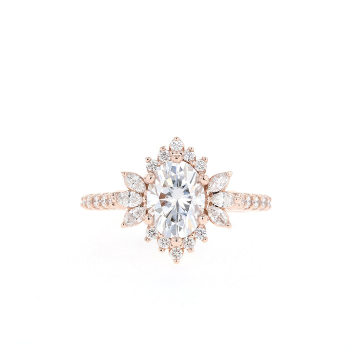 1.20CT Oval Cluster Moissanite Halo Diamond Engagement Ring