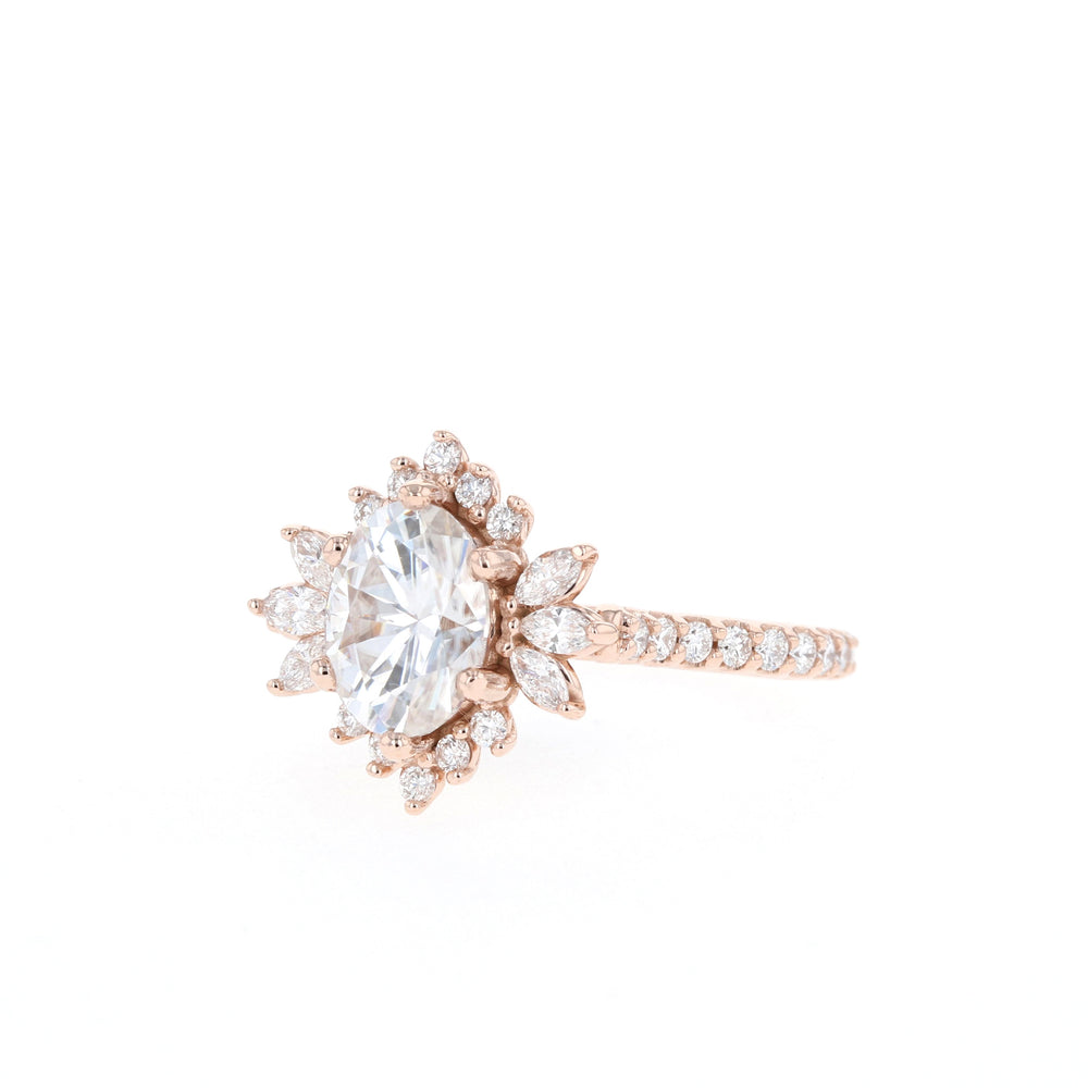 1.20CT Oval Cluster Moissanite Halo Diamond Engagement Ring