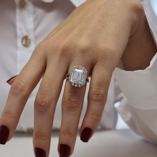 7.2CT Emerald Cut Diamond Halo Moissanite Engagement Ring