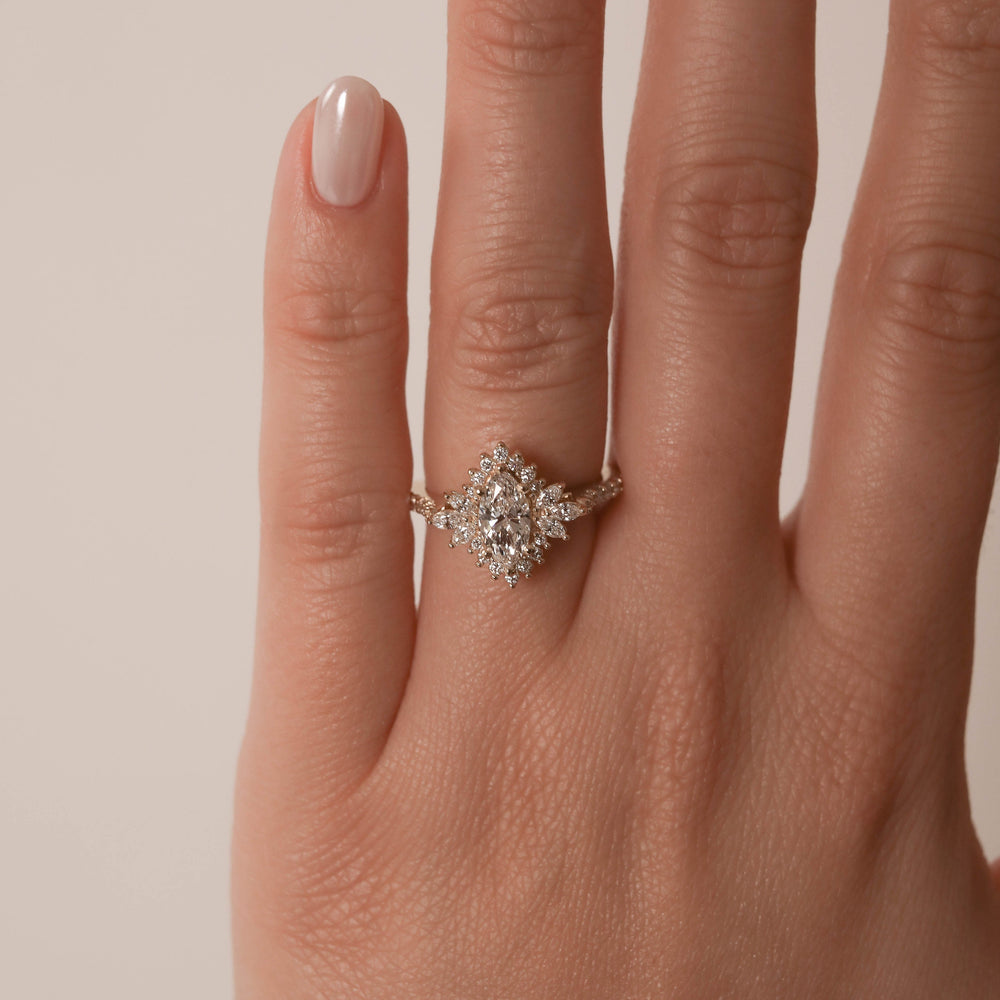 1.0CT Marquise Cut Cluster Moissanite Diamond Engagement Ring