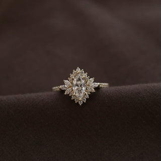 1.0CT Marquise Cluster Halo Moissanite Diamond Engagement Ring