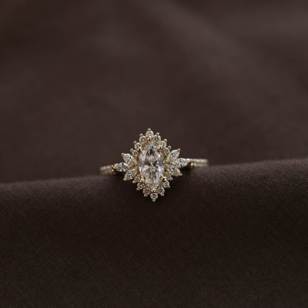 1.0CT Marquise Cut Cluster Moissanite Diamond Engagement Ring