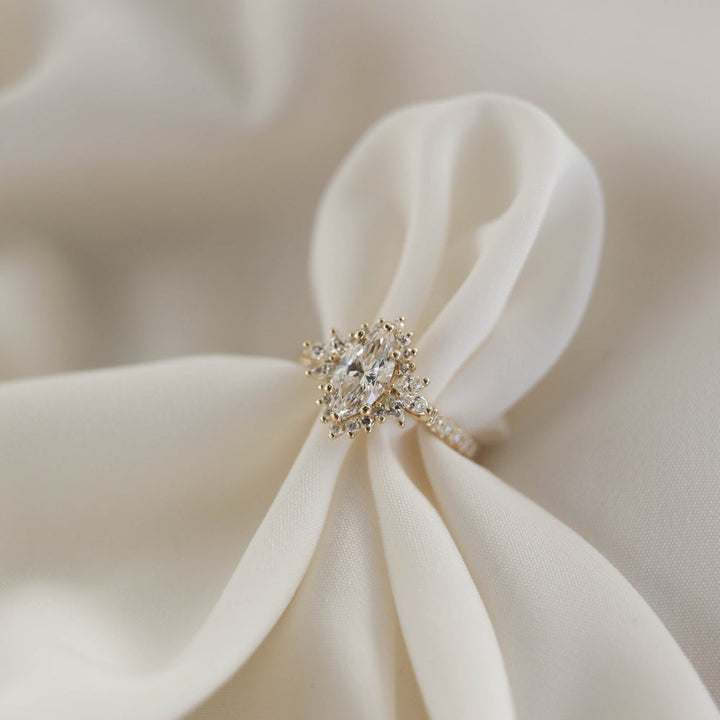 1.0CT Marquise Cut Cluster Moissanite Diamond Engagement Ring