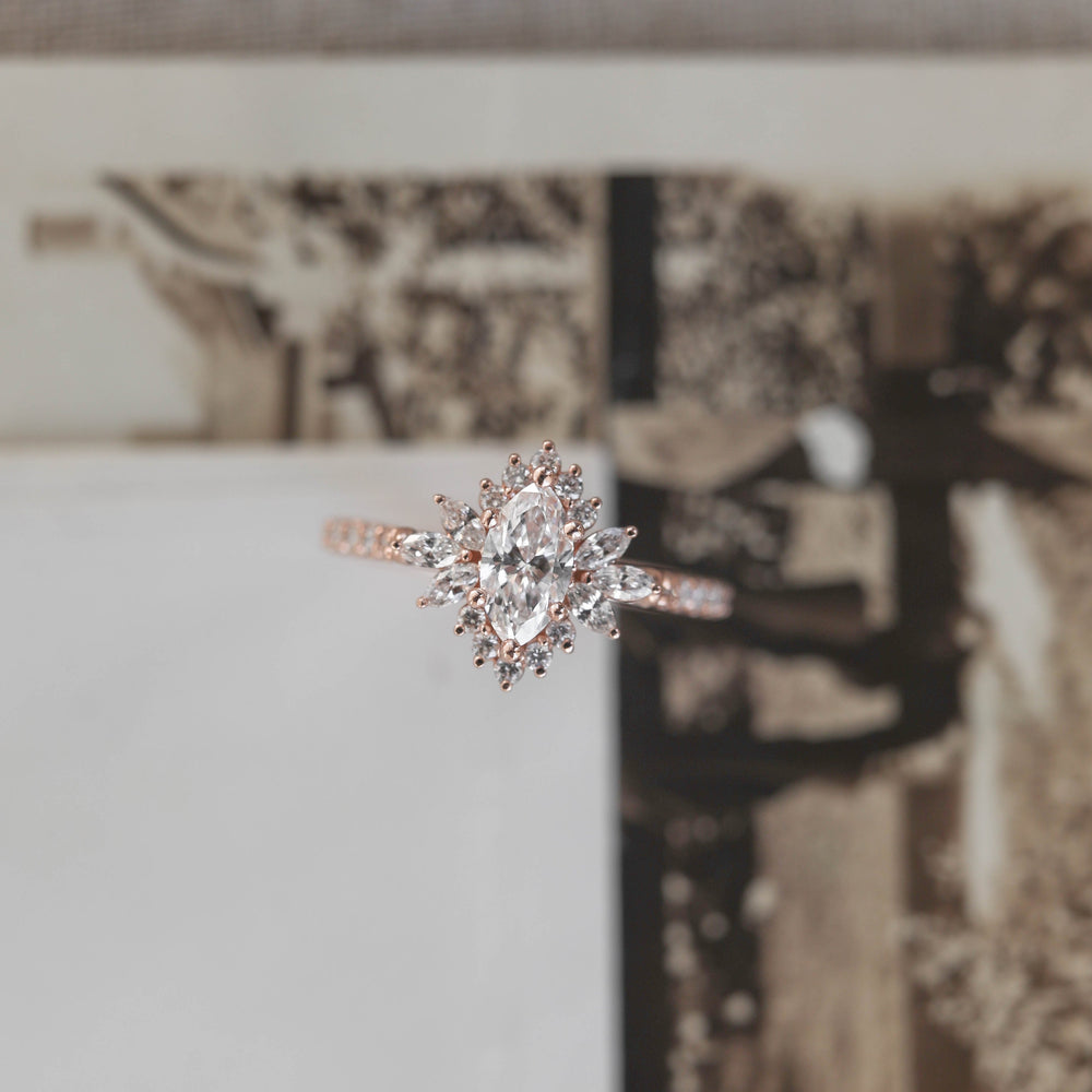 1.0CT Marquise Cut Cluster Moissanite Diamond Engagement Ring