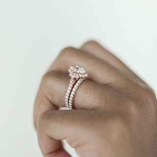 0.75CT Marquise Moissanite Cluster Diamond Wedding Ring Set