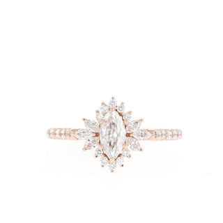 1.0CT Marquise Cluster Halo Moissanite Diamond Engagement Ring