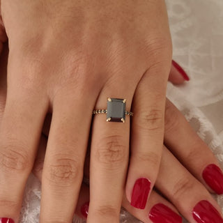 2.70CT Emerald Cut Black Diamond Moissanite Engagement Ring