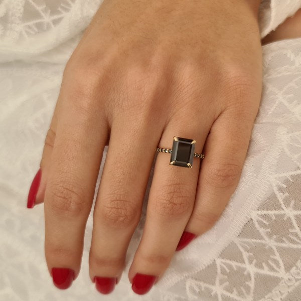2.70CT Emerald Cut Black Diamond Moissanite Engagement Ring