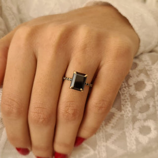 2.70CT Emerald Cut Black Diamond Moissanite Engagement Ring
