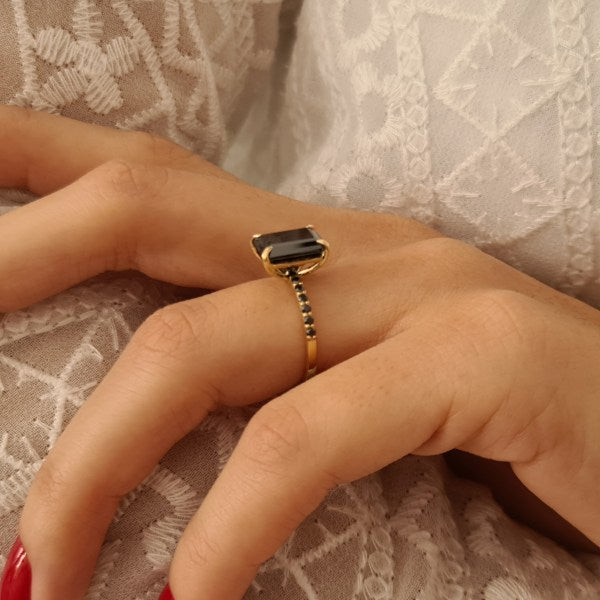 2.70CT Emerald Cut Black Diamond Moissanite Engagement Ring