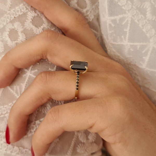 2.70CT Emerald Cut Black Diamond Moissanite Engagement Ring