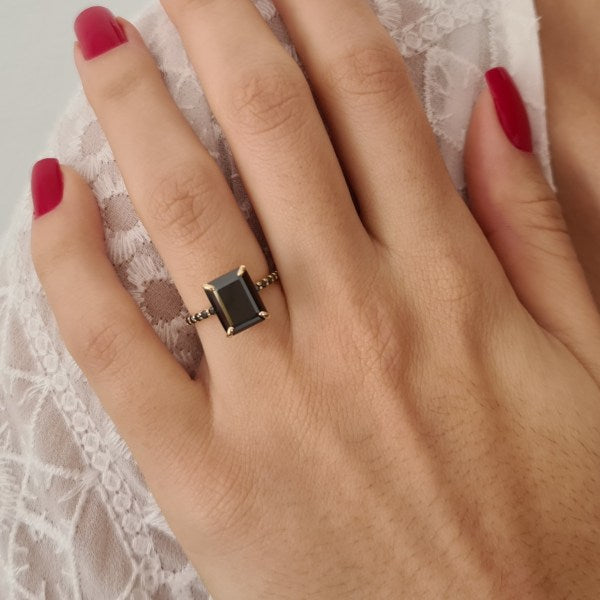 2.70CT Emerald Cut Black Diamond Moissanite Engagement Ring