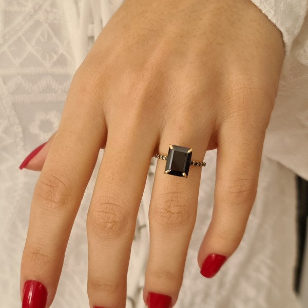 2.70CT Emerald Cut Black Diamond Moissanite Engagement Ring