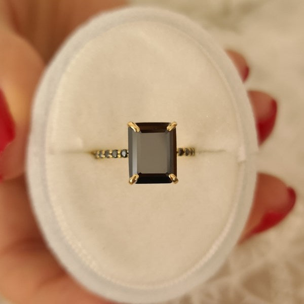 2.70CT Emerald Cut Black Diamond Moissanite Engagement Ring