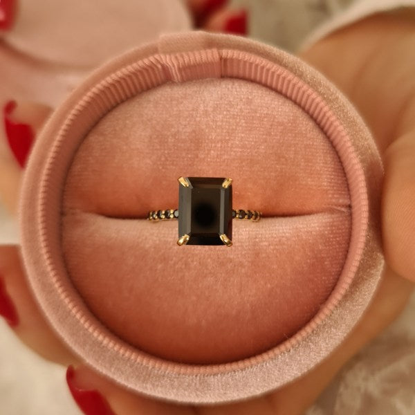 2.70CT Emerald Cut Black Diamond Moissanite Engagement Ring