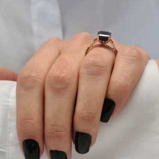 3.9CT Emerald cut Black Diamond Moissanite Engagement Ring