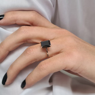 3.9CT Emerald cut Black Diamond Moissanite Engagement Ring