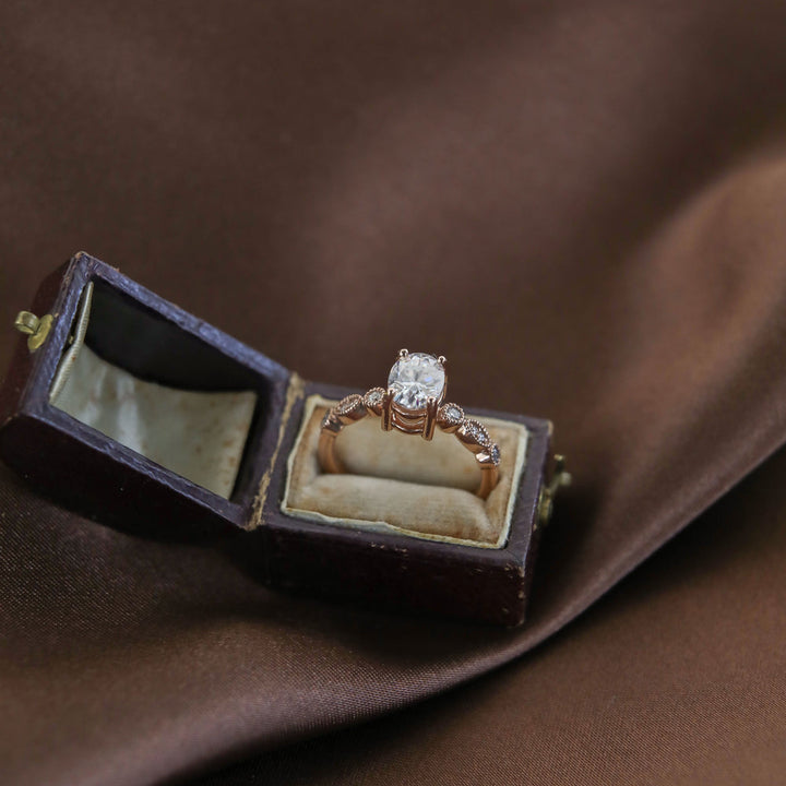 2.5CT Oval Moissanite Unique Pave Diamond Engagement Ring