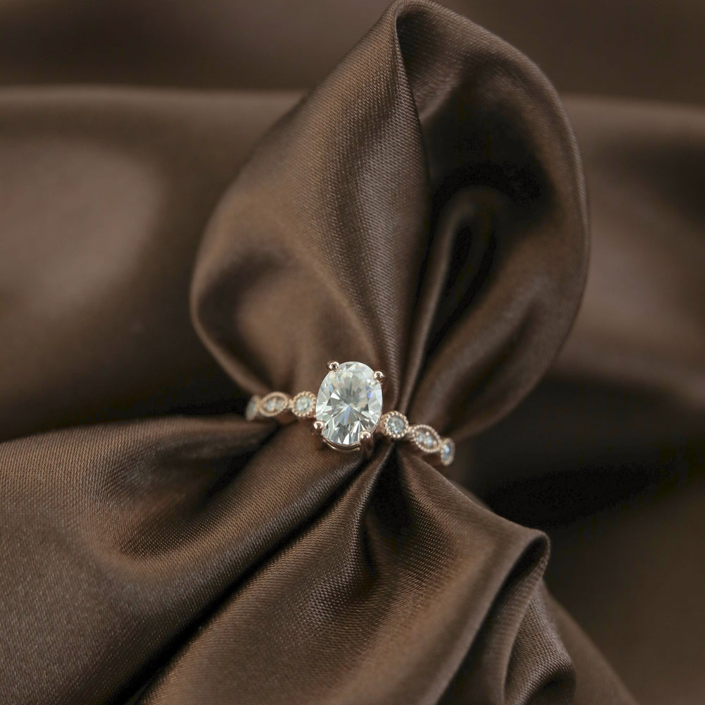 2.5CT Oval Moissanite Unique Pave Diamond Engagement Ring