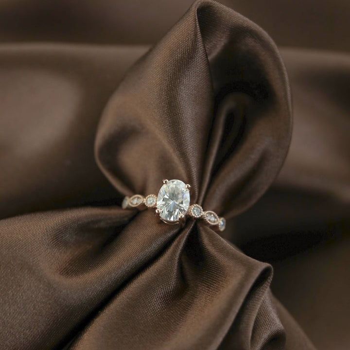 2.5CT Oval Moissanite Unique Pave Diamond Engagement Ring