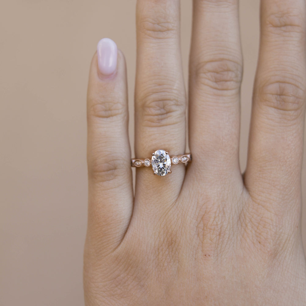 2.5CT Oval Moissanite Unique Pave Diamond Engagement Ring