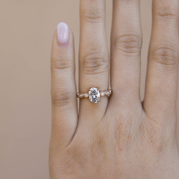 2.5CT Oval Moissanite Unique Pave Diamond Engagement Ring